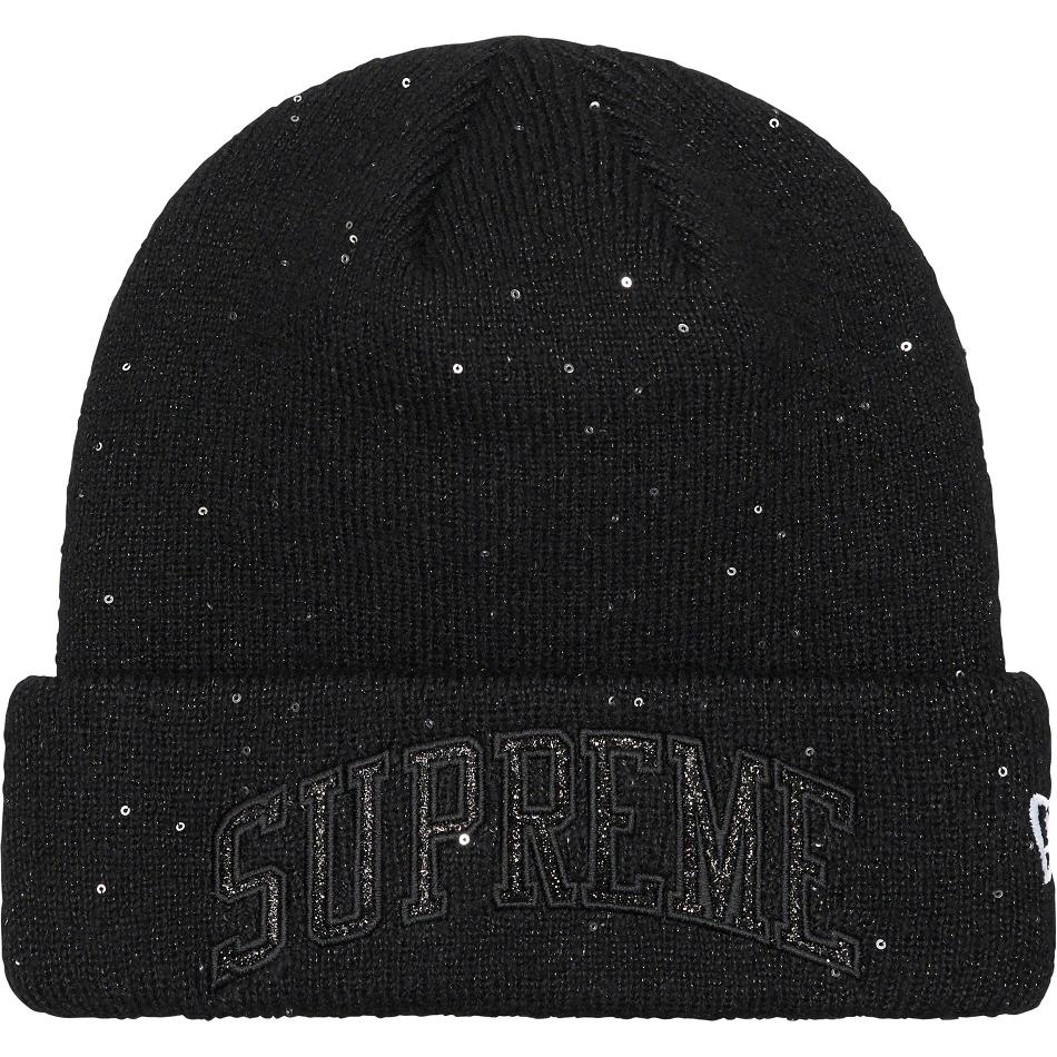 Black Supreme New Era® Metallic Arc Beanie Hats | AU154SO