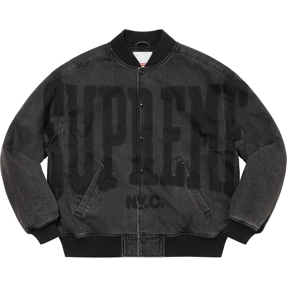 Black Supreme Washed Knockout Denim Varsity Jackets | AU449XF