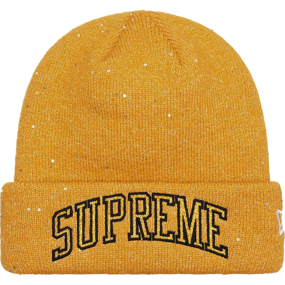 Gold Supreme New Era® Metallic Arc Beanie Hats | AU155DN