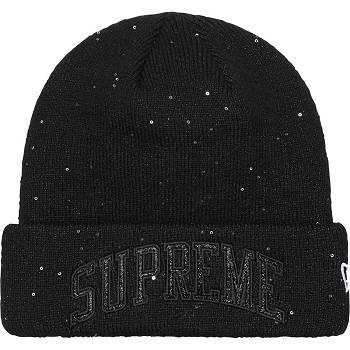 Black Supreme New Era® Metallic Arc Beanie Hats | AU154SO