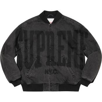 Black Supreme Washed Knockout Denim Varsity Jackets | AU449XF