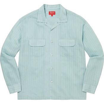 Blue Supreme Pinstripe Linen Shirts | AU383UT