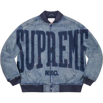 Navy Supreme Washed Knockout Denim Varsity Jackets | AU447LH