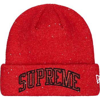 Red Supreme New Era® Metallic Arc Beanie Hats | AU152PQ